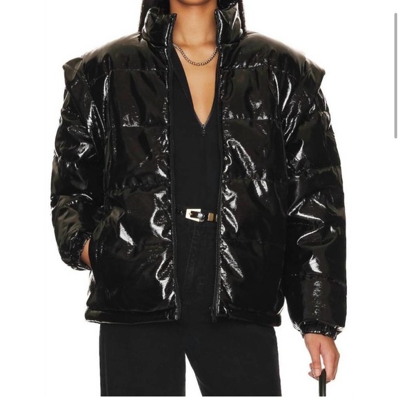 NEW NWT WE WORE WHAT faux leather snap off sleeve puffer jacket in black - Picture 1 of 16